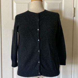 Lauren Ralph Lauren 100% Cashmere 3/4 Sleeve Cardigan Button Sweater Dark Gray